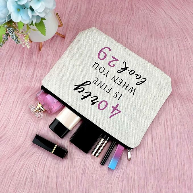 Sfodiary 40th Birthday Gifts for Women Makeup Bag 40 Year Old Birthday Gifts Best Friend Gift Cosmetic Bag Wife Gift Ideas for 40th Anniversary Mom Travel Cosmetic Pouch Christmas Gift for Women