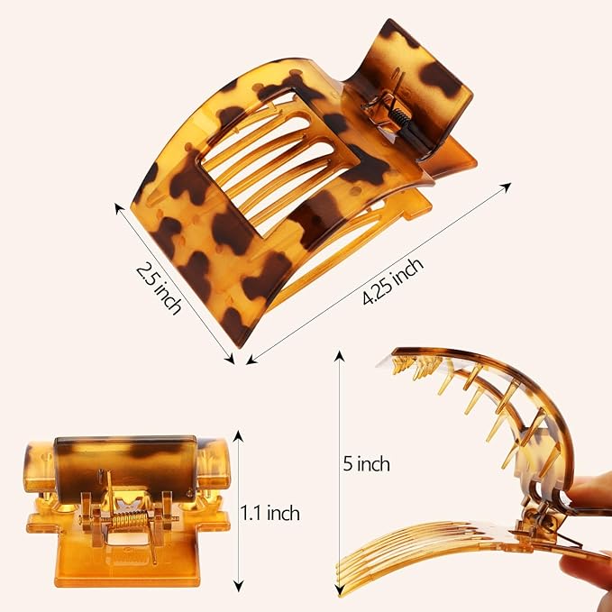 Velscrun Flat Hair Clips for Women Girls, Bright Leopard Color Lay Flat Claw Clips, Strong Hold Large Hair Clip for Thick Hair, French Duck Billed Hair Jaw Claw Clip, Non Slip Grip for Daily Styling