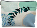 Abstract Boho Blue and Green Makeup Bag, Trendy Botanical Cosmetic Bags for Women, Boho Gifts for Women, Eucalyptus Leaf Botanical Zipper Makeup Pouch