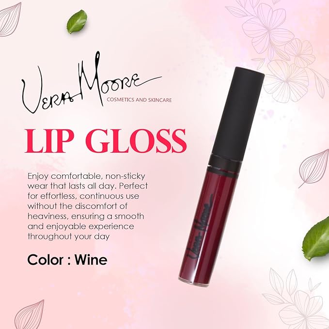 Lip Gloss, Moisturizing Lip Color with Shimmer for Long Lasting Shine, Lightweight Lip Stain, Girls Non-Sticky Lip Gloss with Aloe Vera, W/Vitamin C, E (Wine)