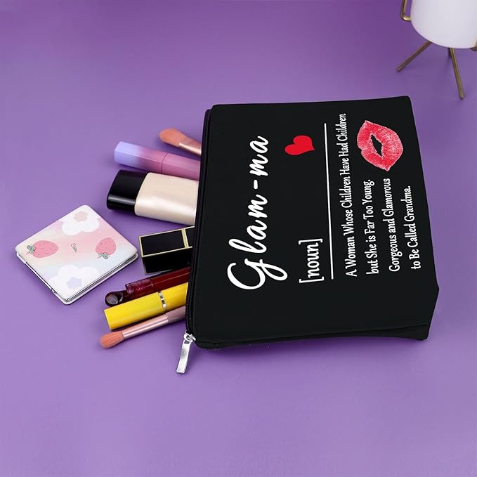 Sazuwu Grandma Black Makeup Bag Mothers Day Birthday Gifts for Grandma from Granddaughter Grandson Cosmetic Bag Nana Gifts from Grandkids Travel Pouch