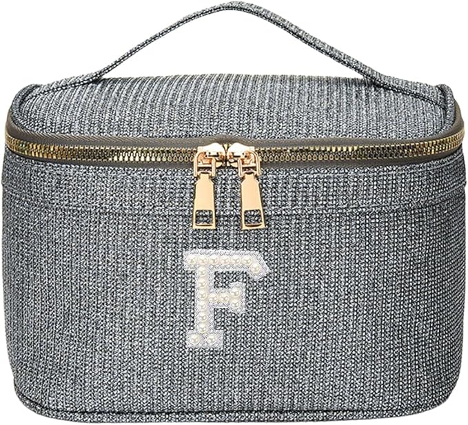 EURYNOME Makeup Bag with Custom Letter F, Water-Resistant Travel Organizer Pouch, (8.3x5.1x5.1 Inch) Cosmetic Case for Women