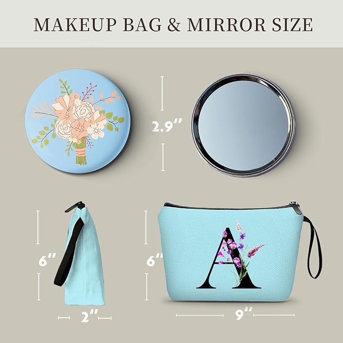 SEAMOON Maid of Honor Friendship Birthday Gifts for Women Her Aunt Sister Bridesmaid Coworkers Bride Personalized Makeup Cosmetic bag with Mirror Mothers Day Christmas Graduation A