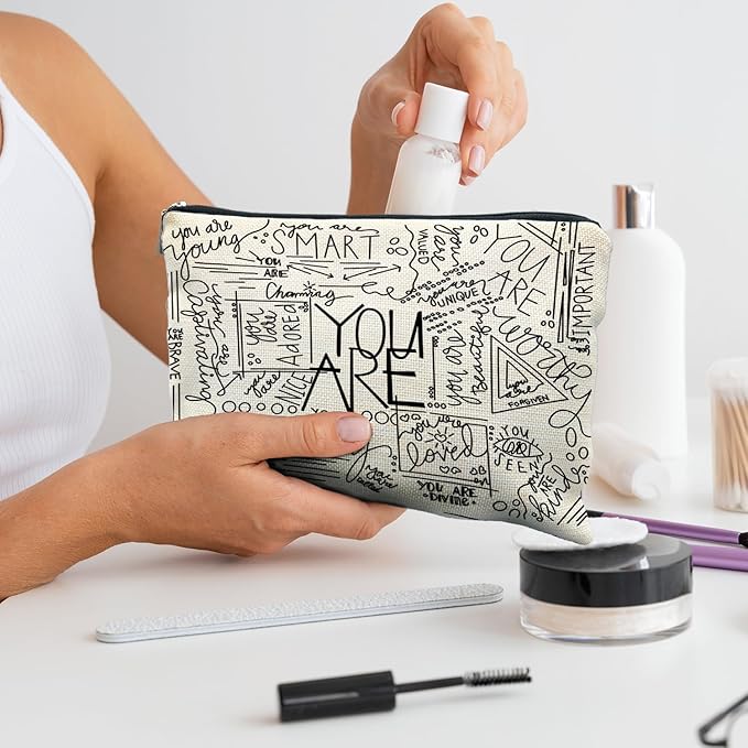 Inspirational Canvas Makeup Bag for Teen, Mental Health Gifts for Teen Girls, Inspirational Gifts for Women