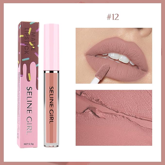 Matte Lip Gloss, Lip Gloss Silky Smooth Finish, Lipgloss Makeup Colorful and Creamy Texture, Lipstick for Every Occasion, Lip Oil Moisturizing and Hydrated #12