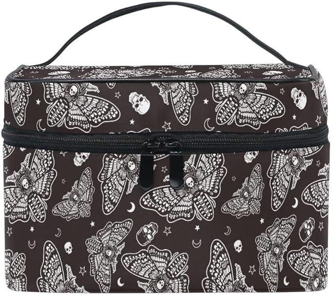 Makeup Bags, Gothic Moth Skull Moon Esoteric Makeup Organizer Bags Toiletry Bag Box Travel Cosmetic Bag Make Up Train Case for Women Teen Girl Ladies