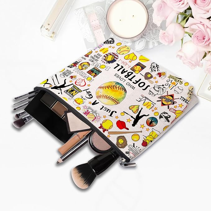Softball Gifts: Cosmetic Bag & Travel Pouch for Women, Birthday Gifts for Softball Fans & Players, Coach Accessories