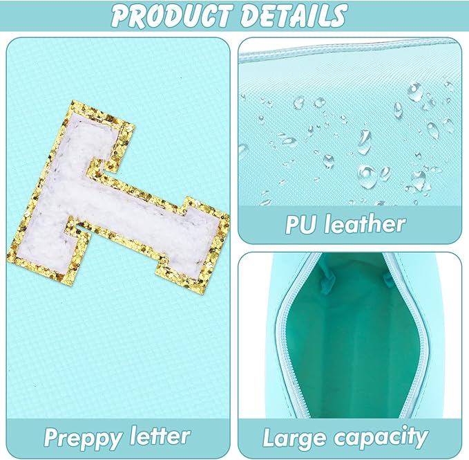 Gifts for Girls Initial Makeup Bag Personalized Cosmetic Bag with Zipper Cute Travel Toiletry Bag Waterproof PU Preppy Makeup Pouch Birthday Gift for Teen Girls Women(Blue T)