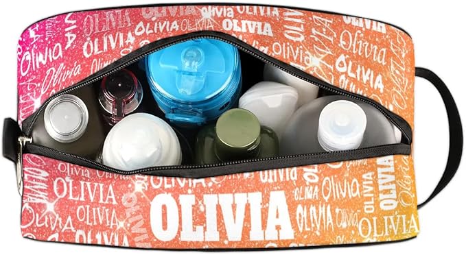 Custom Name Makeup Bag Travel Bag, Toiletry Bag Travel Large Capacity Cosmetic Container Organizer for Shampoo Shiny Glitter Starry Red Orange