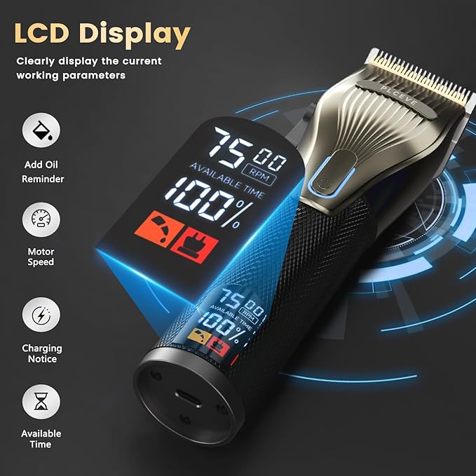 Hair Clipper for Men, Professional Electric Hair Cutting & Trimmers Set with 7500RPM Powerful Motor & LCD Display, Mens Cordless Hair Grooming Kit Barbers Haircut, Gift for Birthday Christmas