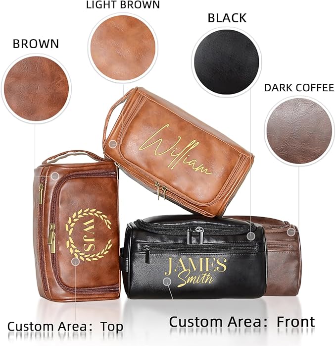 Personalized Toiletry Bag for Men, Engraved Name Initials Toiletry Bag, Customized Monogram Travel Shaving Dopp Kit for Groomsmen, Gift for Christmas, Birthday, Dad, Husband, Grandpa - Black