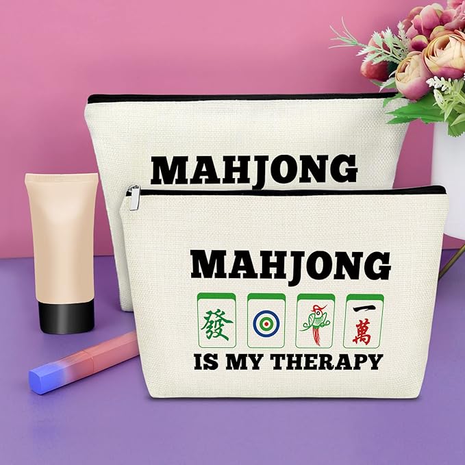 Sazuwu Mahjong Gifts for Women 2PCS Makeup Bag Gifts for Mahjong Players Mahjong Themed Gifts Cosmetic Bag Mahjong Gifts Funny Happiness Gifts for Mahjong Lover Retirement Gift Birthday