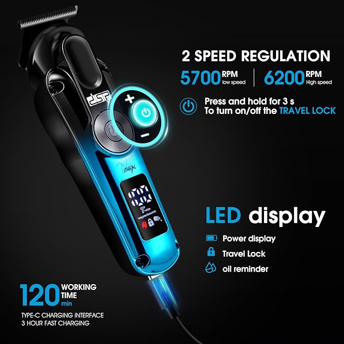 DSP Men's Grooming Kit, Beard Trimmer for Men, Nose Trimmer, Body Trimmer, Foil Shaver, T-Blade, Mustache, Cordless Hair Trimmer, IPX6 Waterproof,2 Speeds Adjustable, Gift for Men (Blue)