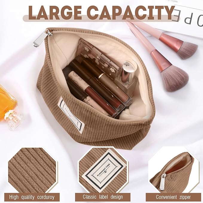 Sanwuta 4 Pack Velvet Makeup Bag Cosmetic Bag for Women Large Capacity Corduroy Pouch Zipper Canvas Travel Toiletry Purse Make up Organizer Case Accessories(Dark Color,Plaid)