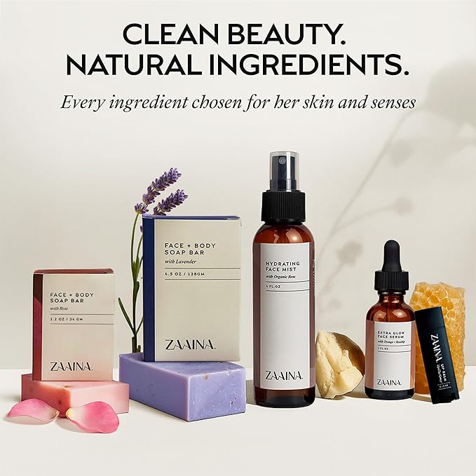 ZAAINA Spa Gift Basket for Women - Natural Self Care Kit, Handmade Soaps, Face Mist, Serum - Deluxe Set