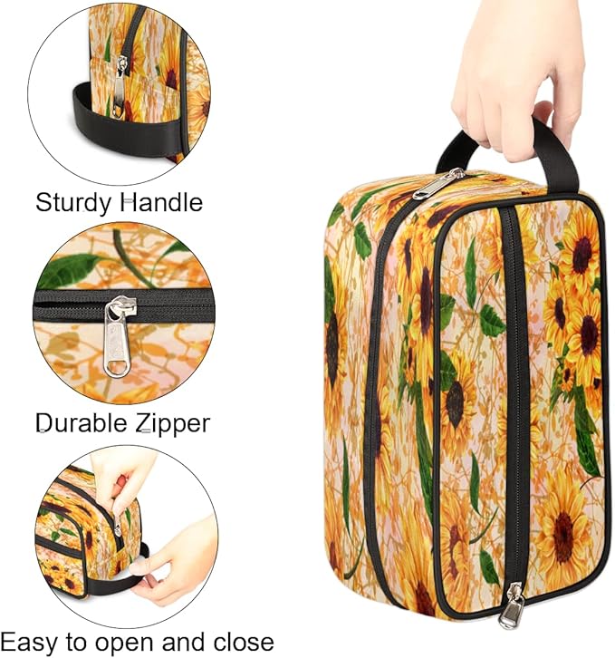 Vintage Flower Sunflower Travel Toiletry Bag for Women Men Lightweight Cosmetic Makeup Bag Organizer Waterproof Shaving Bag Dopp Kit with Large Capacity for Toiletries and Shaving Accessories