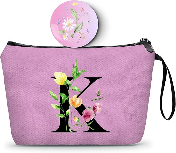 Birthday Thank You Appreciation Monogrammed Gifts for Mom Aunt Teacher Sister Friend Coworkers Bride Bridesmaid Makeup Cosmetic Bag with Mirror Mothers Day Christmas Graduation K