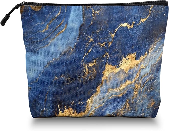 Cosmetic Bags Travel Makeup Toilet Case Waterproof Pouch for Women Girls 6.7X9.45inches - Blue And Gold Marble