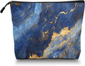 Cosmetic Bags Travel Makeup Toilet Case Waterproof Pouch for Women Girls 6.7X9.45inches - Blue And Gold Marble