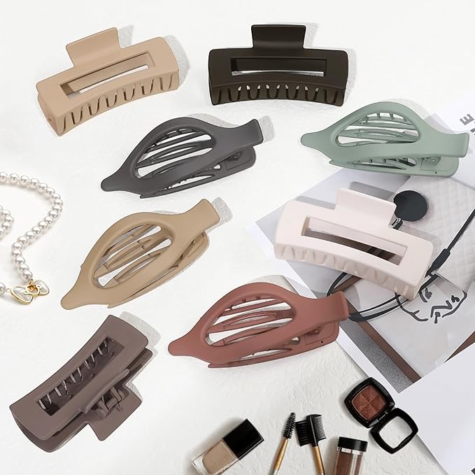 Hair Clips for Women 4.3 Inch Large Hair Claw Clips 8 pcs Square Claw Clips & Flat Hair Clips for Thick or Thin Hair French Concord Hair Barrettes Alligator Hair Accessories for Women (Basic)