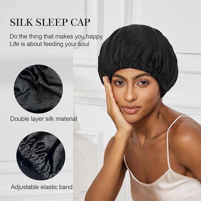 Satin Bonnet Silk Bonnet for Sleeping Women Double Layer Hair Bonnet Wrap Sleep Cap Gifts for Women Curly Hair