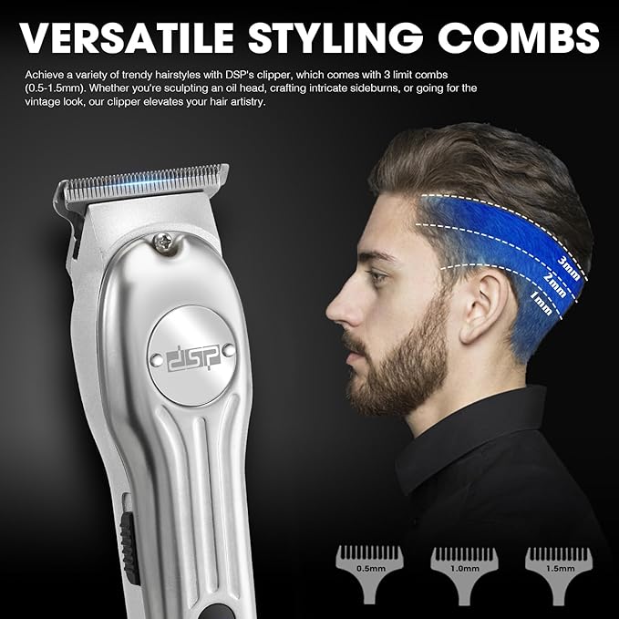 DSP Professional Hair Clipper for Men, Clipper and Trimmer Set - Electric Clipper for Hair Cutting, Cordless Barber Clipper Set with LED Display for Men Gift (Silver)