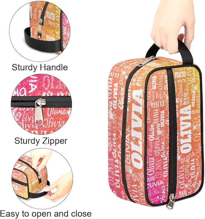 Custom Name Makeup Bag Travel Bag, Toiletry Bag Travel Large Capacity Cosmetic Container Organizer for Shampoo Shiny Glitter Starry Red Orange