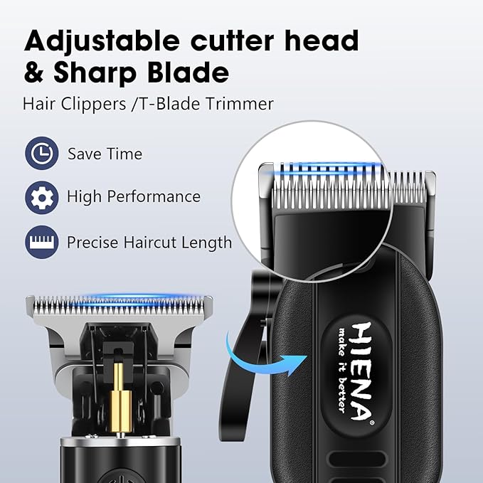 HIENA PRO Professional Hair Clippers Set for Men Cordless Hair Cutting Kit Barber Kit Rechargeable Clippers and Trimmers Set Clipper Set for Barbers with LED Display, Gifts for Men, (Black)