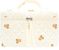 PAZIMIIK Quilted Makeup Bag Large Travel Zipper Soft Cosmetic Case for Women Girls Make Up,Gauze Bear