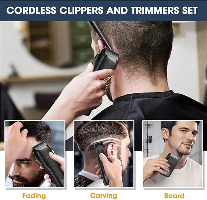 Professional Hair Clippers for Men, Barber Clippers and Trimmers Set, Foil Shavers for Men, 3 in 1 Cordless Hair Clippers Set Hair Cutting Kit Barber kit with LED Display