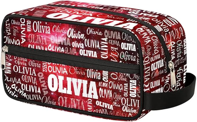 Personalized Makeup Bag with Name, Travel Cosmetic Bag for Women, Friends, Mother's Day, Bridesmaid, Bride, Wedding, Graduation, Red Galaxy Universe