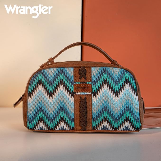 Montana West Wrangler Makeup Bag for Women Small Cosmetic Toiletry Bags Western Make Up Pouch Durable Cute Travel Purse, Jean Blue