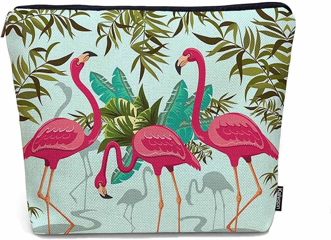 Women Makeup Organizer Bag Flamingo Exotic Flamingo Tropical Palms Flax Cosmetic Bag Makeup Bags Toiletry Bag Accessories Organizer Travel Bags For Home Bathroom Office Hotel Gym Pink Green