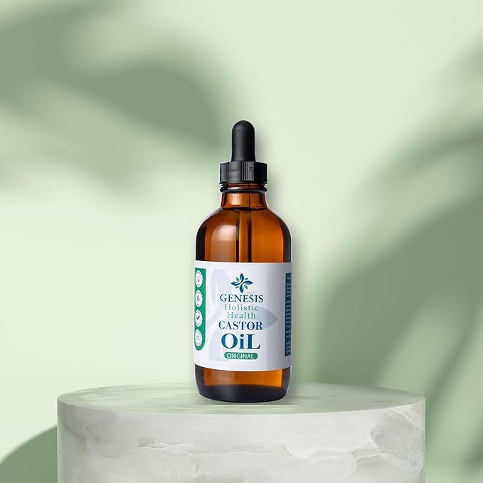 Genesis Holistic Health Organic Castor Oil – 100% Pure, Cold Pressed, Hexane Free – Nourishing Hair & Skin Oil – Eyelash & Eyebrow Growth, Deep Moisturizer – 4 oz Glass Bottle