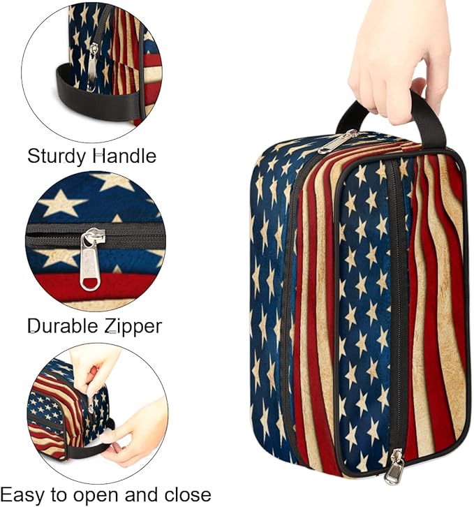 4Th Of July Usa Flag Travel Toiletry Bag for Women Men Lightweight Cosmetic Makeup Bag Organizer Waterproof Shaving Bag Dopp Kit with Large Capacity for Toiletries and Shaving Accessories