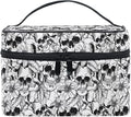 Goth Skull Makeup Bag, Gothic Skull Flowers Makeup Organizer Bags Toiletry Bag Box Travel Cosmetic Bag Make Up Train Case for Women Teen Girl Ladies