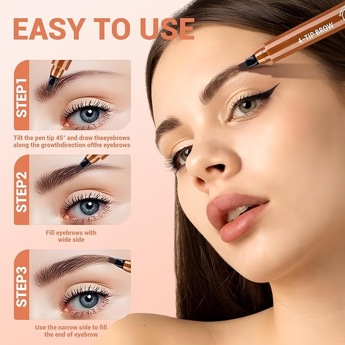 Microblading Eyebrow Pencils for Women,2026 Upgraded 3D Waterproof Eyebrow Pen,Long Lasting 4-Tip Brow Pencil, Eye Brow Pen for Natural Brows (Light Brown)