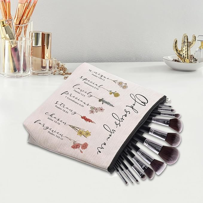 God Says You Are Makeup Bag, Christian Gifts for Women Cosmetic Bag, Bible Verse Floral Bible Verse Accessories Stuff for Women, Religious Faith Based Gifts Inspirational Affirmations Cosmetic Bag
