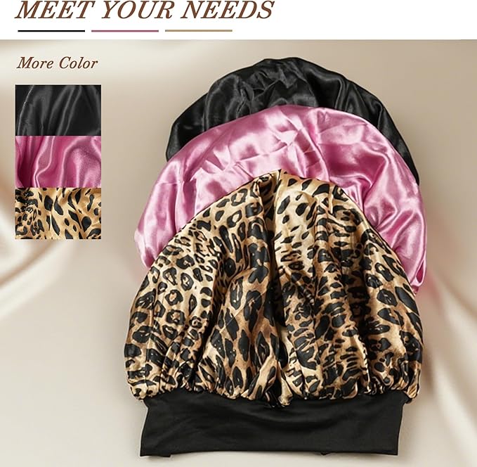 Satin Hair Bonnet for Sleeping Women, Double Layer Silk Bonnets for Women with Tie Band, for Braids Curly Long Hair
