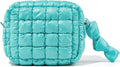 Yarnic Quilted Makeup Bag Puffy Cosmetic Bag, Quilt Travel Toiletry Bag Puffer for Women, Cute Makeup Bag Organizer Soft Makeup Pouch (Turquoise, S)
