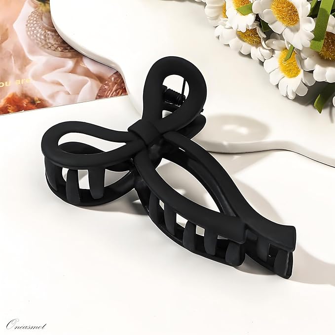 Bow Hair Clips, 5-IN Large Hair Claw for Thick and Thin Hair, Elegant Matte Hair Styling Accessories, Set of 2, Black & White