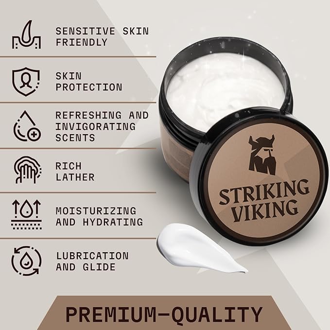 Striking Viking Men's Shaving Cream - 5.3 Oz, Pack of 1, Sandalwood - Hydrating Barrier & Sensitive Shave Cream - Smooth Razor Glide & Shaving Lather