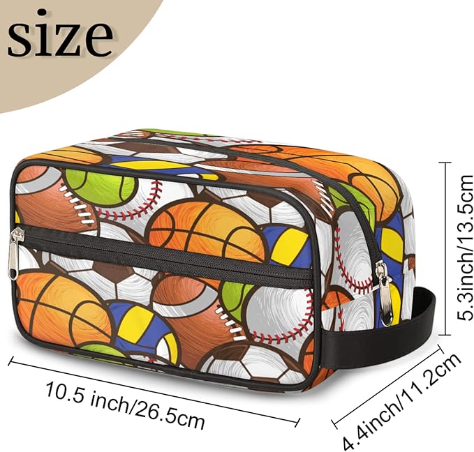 Sport Baseball Portable Travel Toiletry Bag, Volleyball Soccer Ball Cosmetic Organizer Makeup Bag Shower Shaving Bag for Men Women