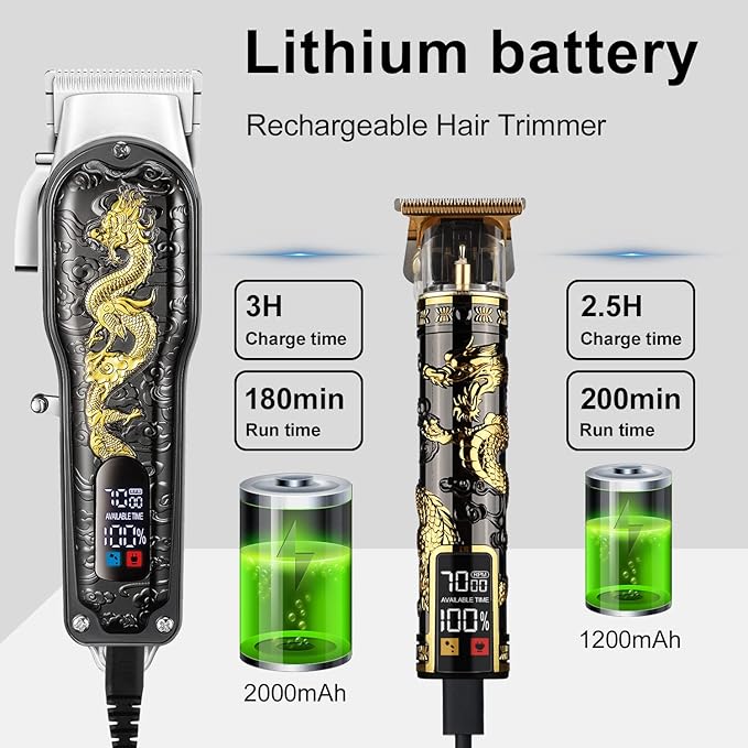 HIENA PRO Hair Clippers for Men T-Blade Trimmer Set, Men Professional Cordless Barber Hair Clippers Set with LED Display