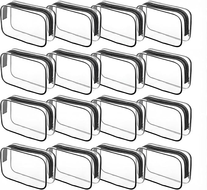 16 Packs Clear Makeup Bag - Waterproof Cosmetic Bag, Portable Travel Makeup Bag with Zipper for Men and Women