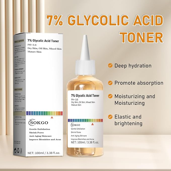 7% Glycolic Acid Exfoliating Toner, Exfoliating Facial Toner, Pore Minimizing Toner, Smooth Skin, Even Tone, Hydrating Formula