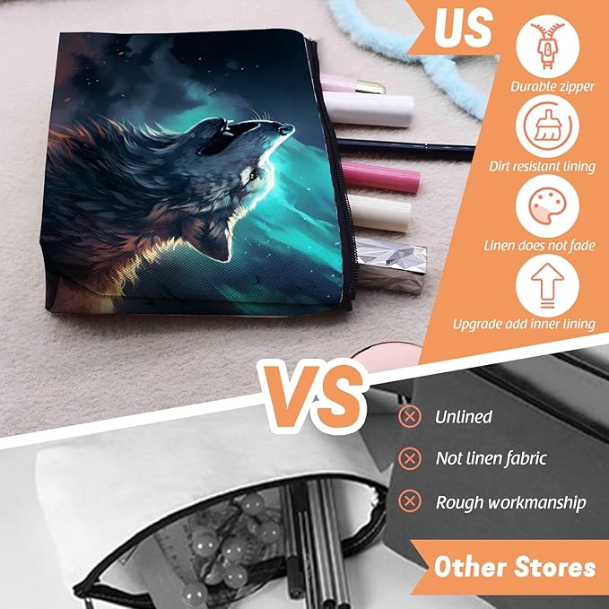 Cosmetic Bags Travel Makeup Toilet Case Waterproof Pouch for Women Girls 6.7X9.45inches - Wolf Howling Against A Mysterious Night Sky