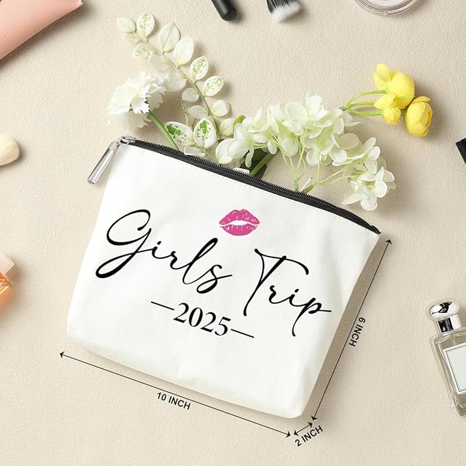 4 PCS Girls Trip Gifts Favors 2025 Girls Weekend Gifts for Women Bestie Gifts Friend Gifts Girls Trip Favors for Sister Females Friendship Holiday Vacation Makeup Bag Weekend Bags for Women
