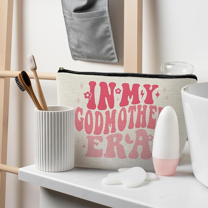 In My Godmother Era Makeup Bag, Godmother Mother's Day Gifts, Godmother Gifts from Godchild, Pink Godmother Makeup Bag Cosmetic Pouch
