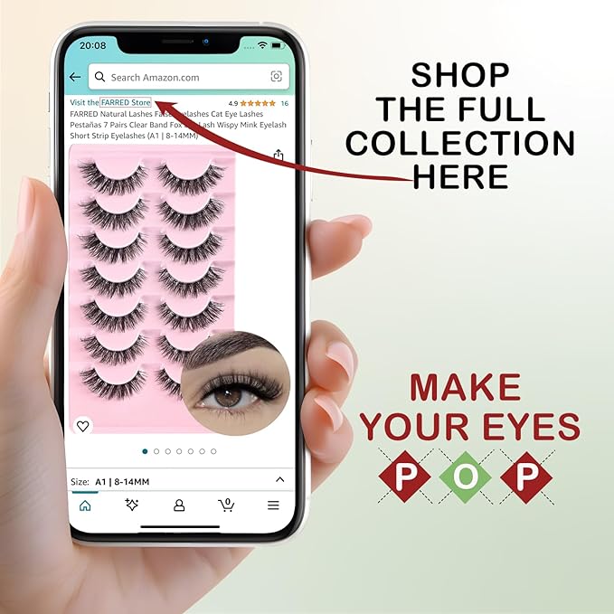 FARRED Half Lashes Cat Eye Lash Wispy Fake Eyelashes Short 7 Pairs Natural Strip Lash Fluffy Mink Fox Eye Lashes Pack Small Full Pestañas (A13 | 5-14MM)